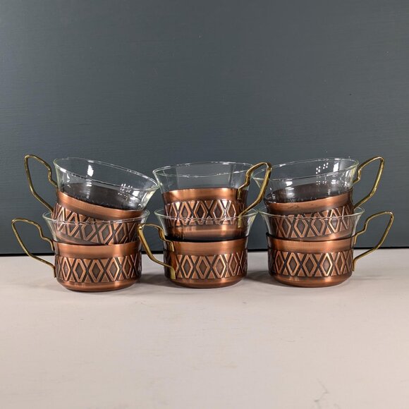 Vintage Schott Mainz Jenaer Glasses: set of 6 tea / coffee glasses with copper - Picture 2 of 14